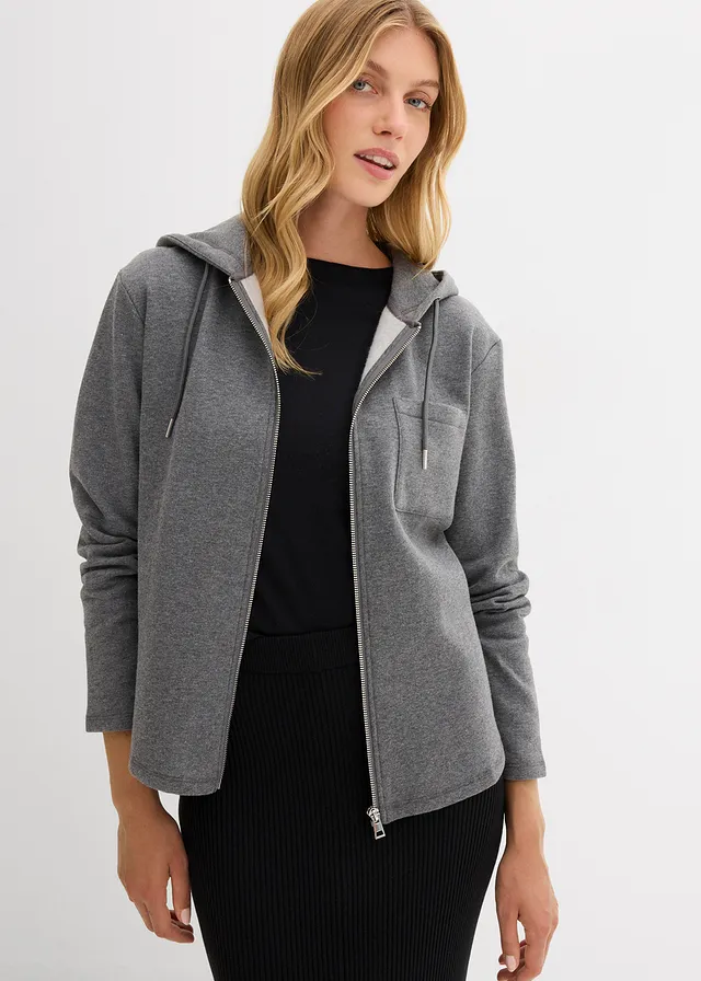Sweatvest met capuchon en gerecycled polyester, Kleur: grijs gemêleerd