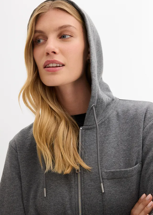 Sweat zippé à capuche avec polyester recyclé • gris chiné • product-page.page-title-suffix