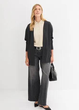 Gilet long en sweat doux • anthracite chiné • Boutique bonprix