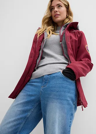 Dlouhá softshellová bunda, vodoodpudivá, vzhled 2v1 • bordó • bonprix obchod