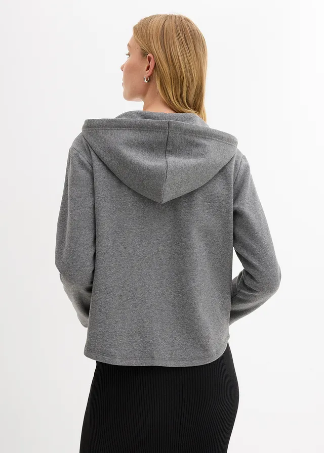 Sweat zippé à capuche avec polyester recyclé, Couleur: gris chiné