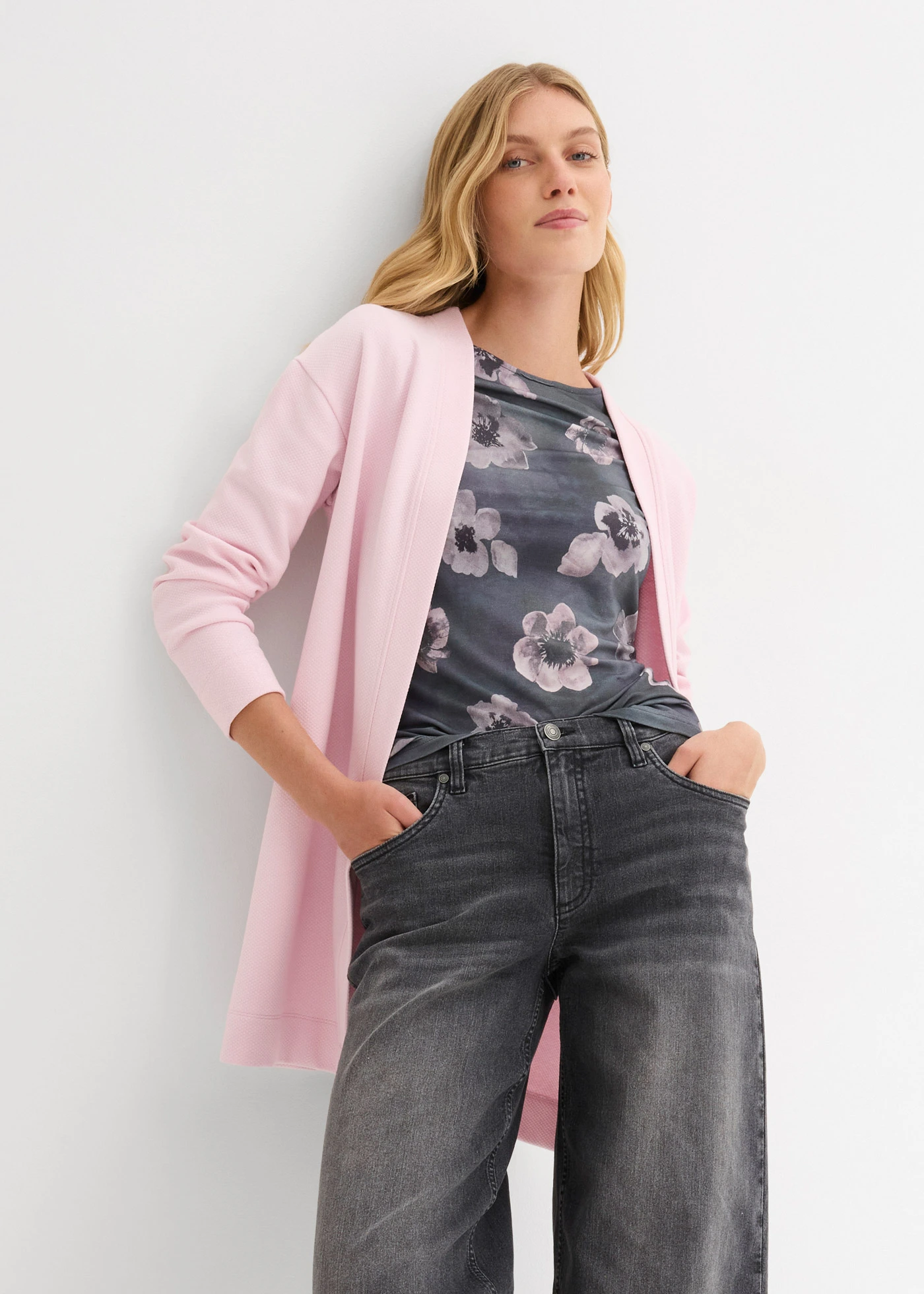 Gilet long en sweat doux • mauve poudré • Boutique bonprix