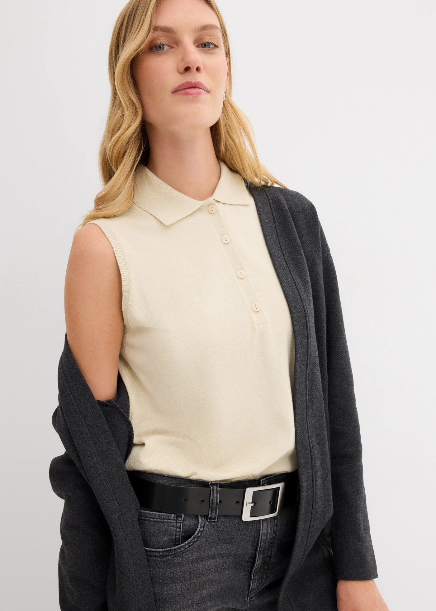 Gilet long en sweat doux • anthracite chiné • Boutique bonprix