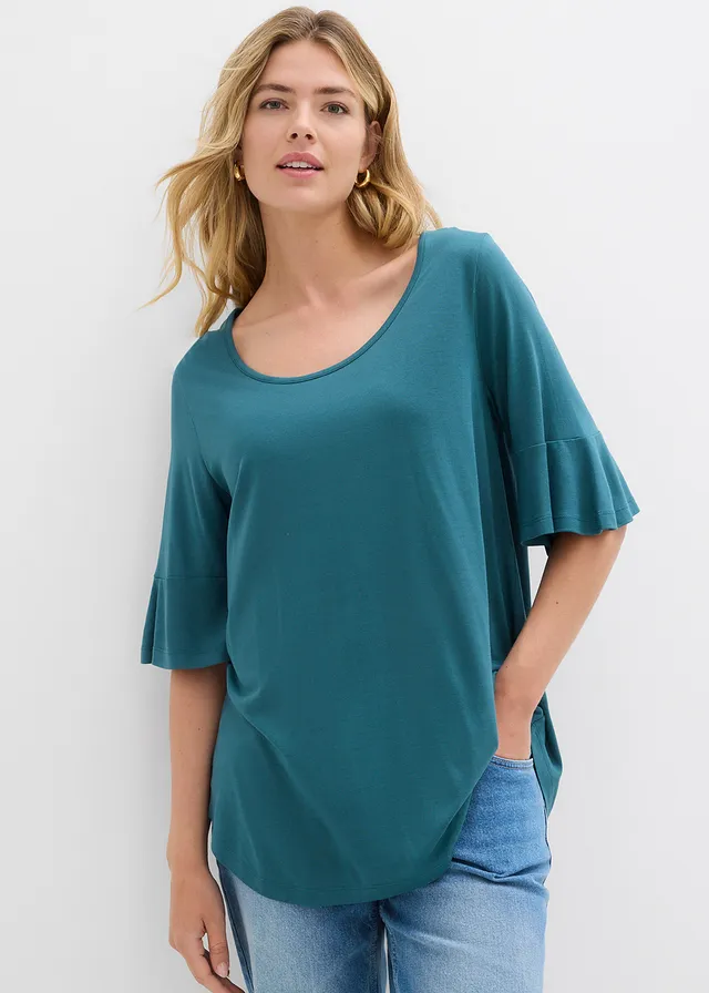 T-shirt en viscose douce, Couleur: vert poivre