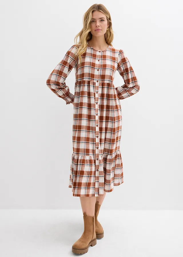 Robe midi en flanelle, Couleur: brique carreaux