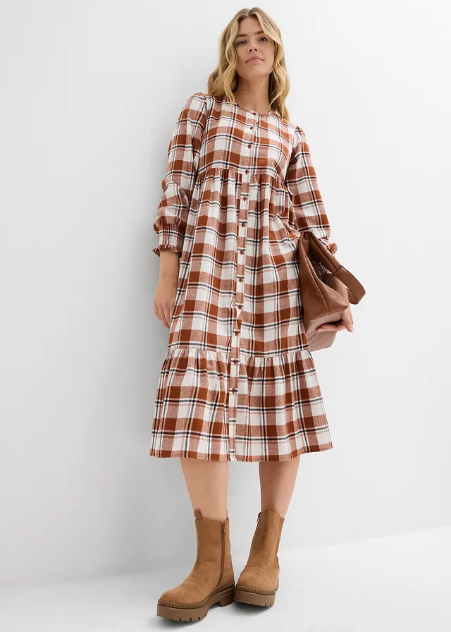 Midi jurk van flanel • baksteenbruin geruit • product-page.page-title-suffix