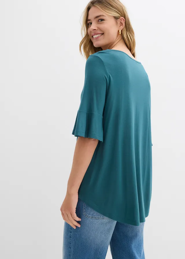 T-shirt en viscose douce, Couleur: vert poivre