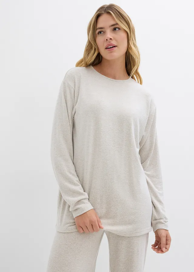 Lange sweater in een gebreide look, Kleur: lichtsand gemêleerd