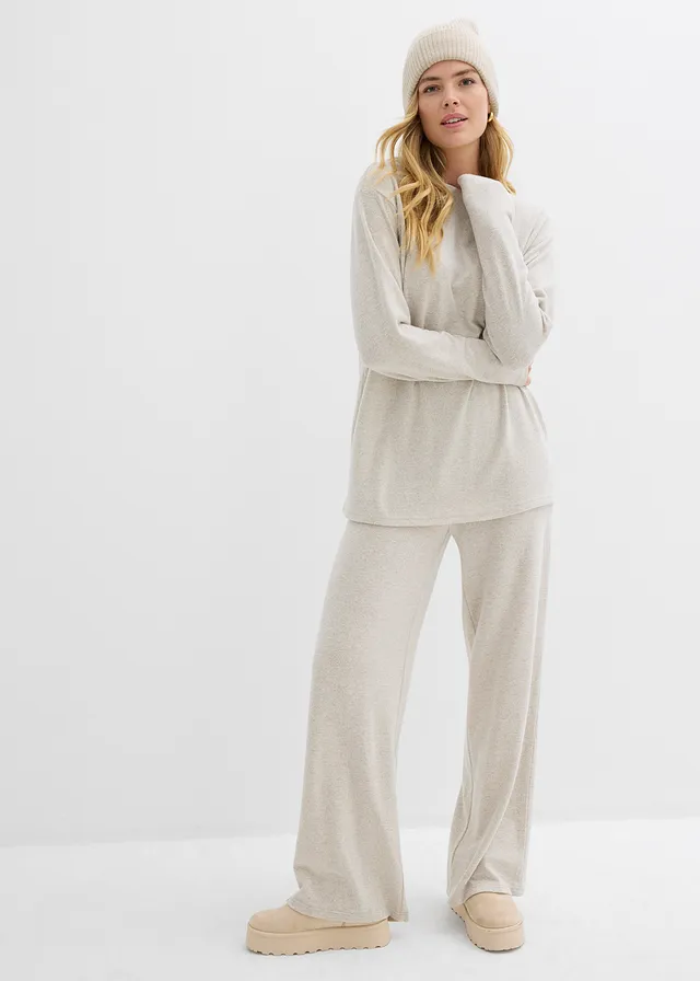 Lange sweater in een gebreide look, Kleur: lichtsand gemêleerd