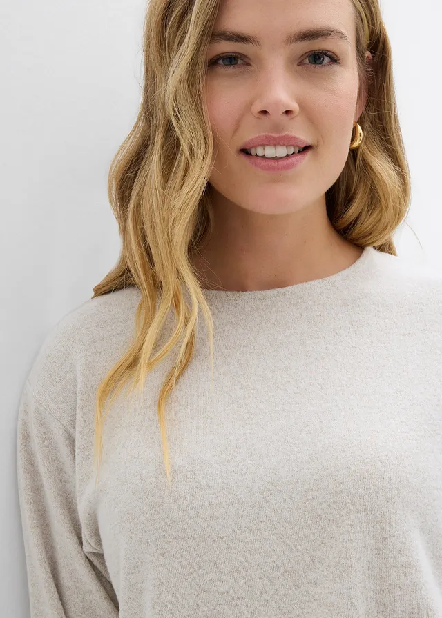 Lange sweater in een gebreide look • lichtsand gemêleerd • product-page.page-title-suffix