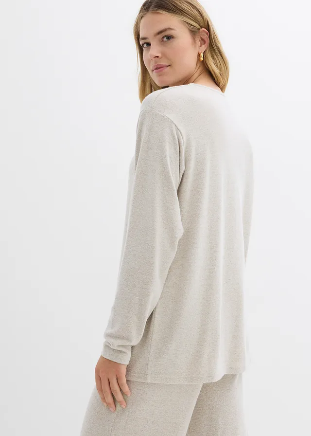 Lange sweater in een gebreide look, Kleur: lichtsand gemêleerd