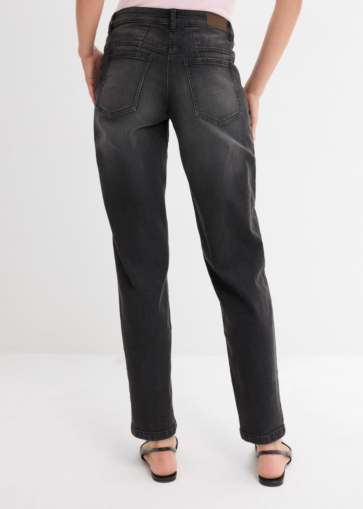 Džíny Barrel, Mid Waist • černý denim used • bonprix obchod