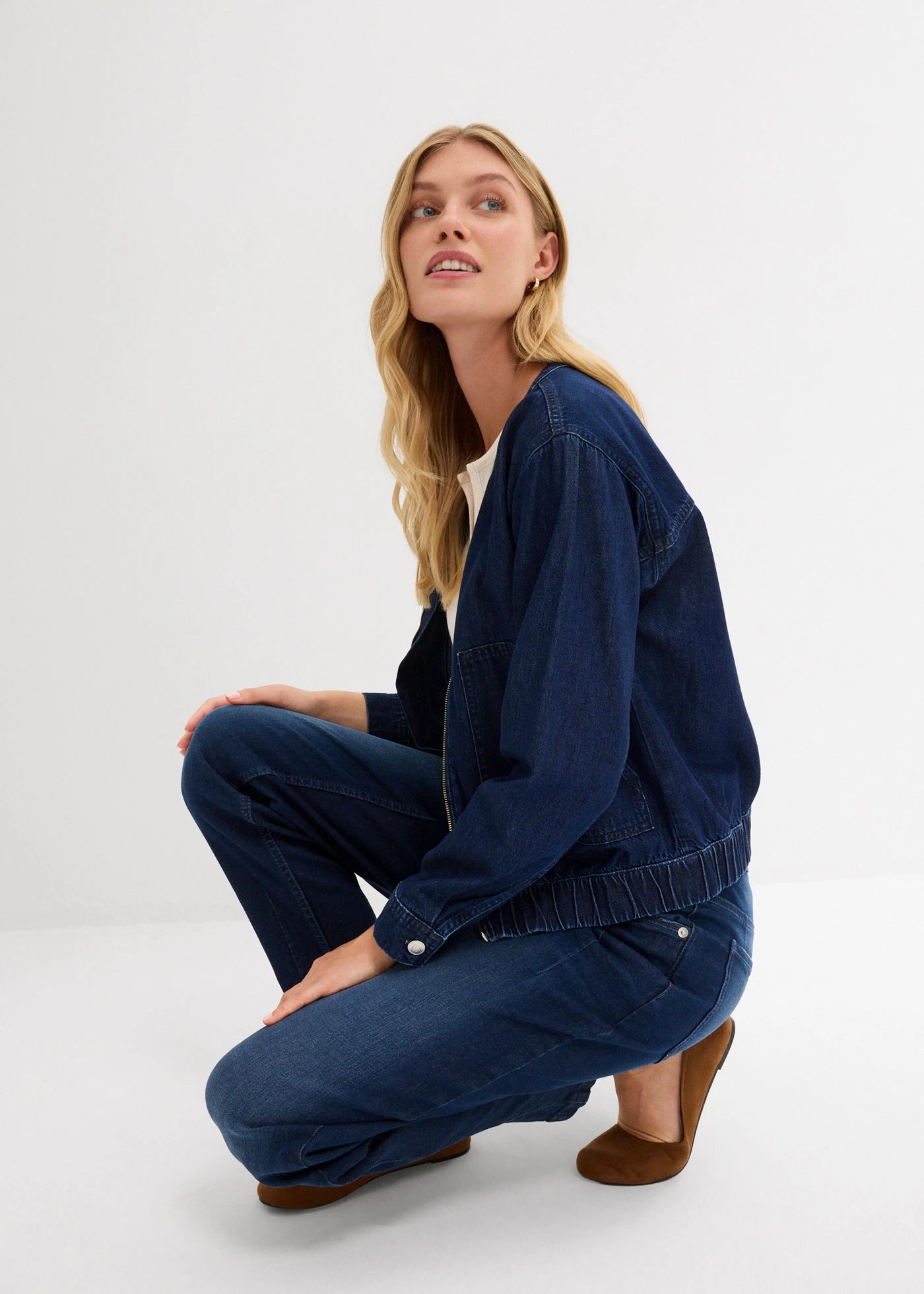 Džíny Barrel, Mid Waist • modrý denim used • bonprix obchod