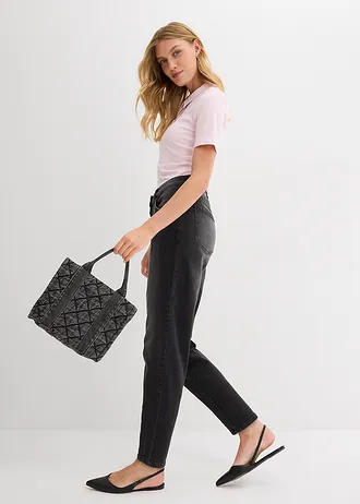 Džíny Barrel, Mid Waist, barva: černý denim used