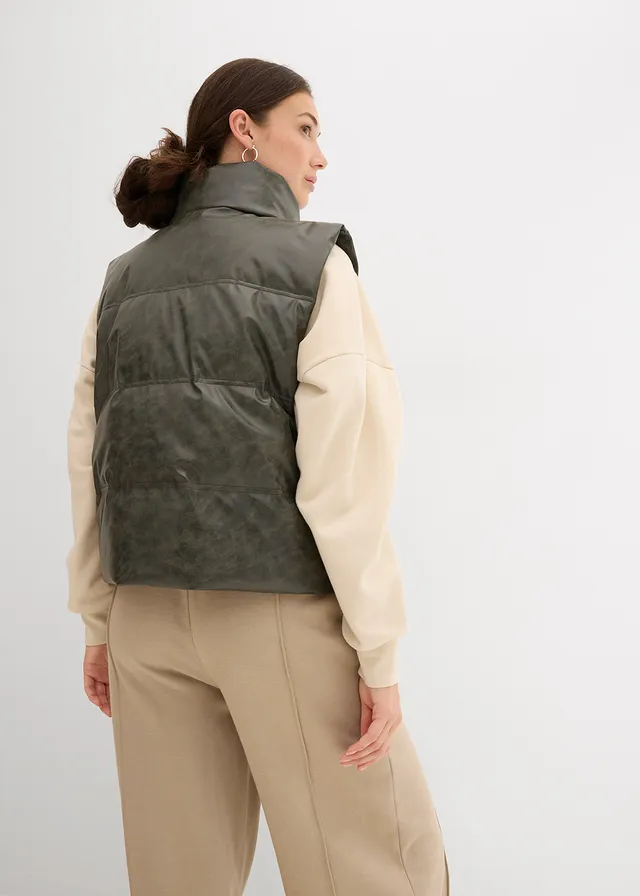 Bodywarmer van imitatieleer, Kleur: grijs washed