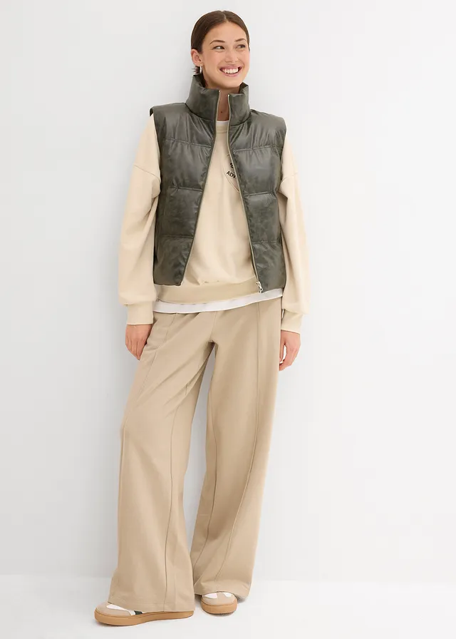 Bodywarmer van imitatieleer, Kleur: grijs washed