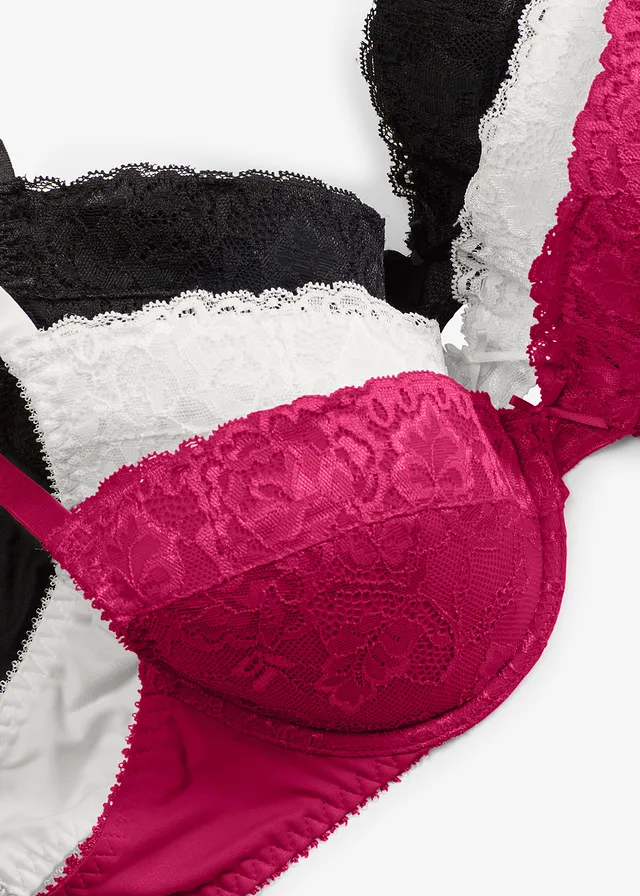 Lot de 3 soutiens-gorge push-up avec dentelle • magenta + écru + noir • product-page.page-title-suffix