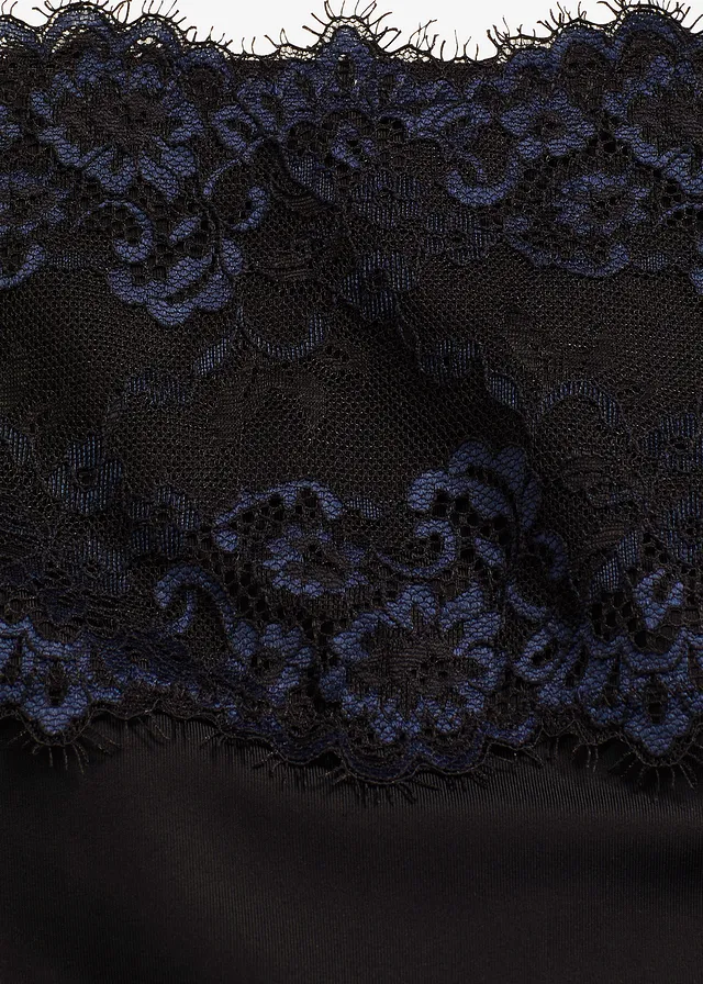 Chilot string cu dantelă, cu efect modelator mediu • negru + albastru intens • magazin bonprix