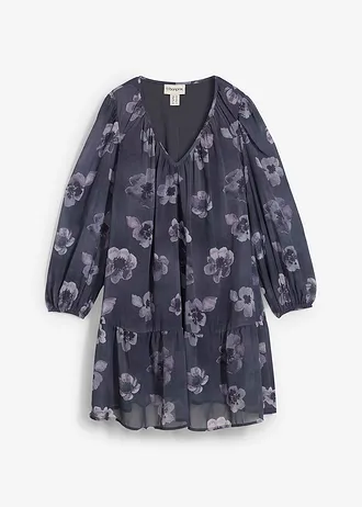 Korte chiffon jurk, Kleur: donkergrijs gebloemd