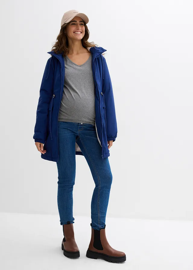 Warm, gevoerde zwangerschaps- en babyparka, Kleur: diepzeeblauw-steengrijs-zilverkleur