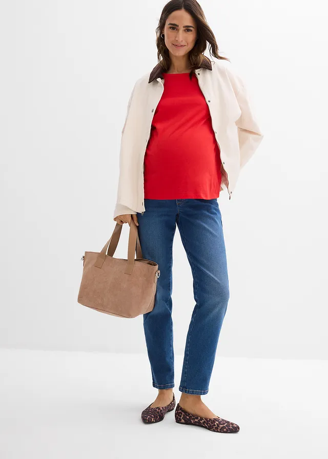 Jean de grossesse, longueur cheville, droit, Couleur: bleu denim