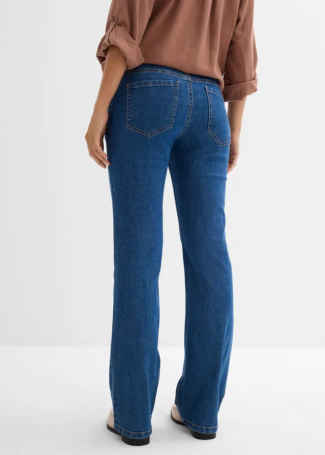 Zwangerschapsjeans van biologisch katoen, licht uitlopende pijpen, Kleur: blauw denim