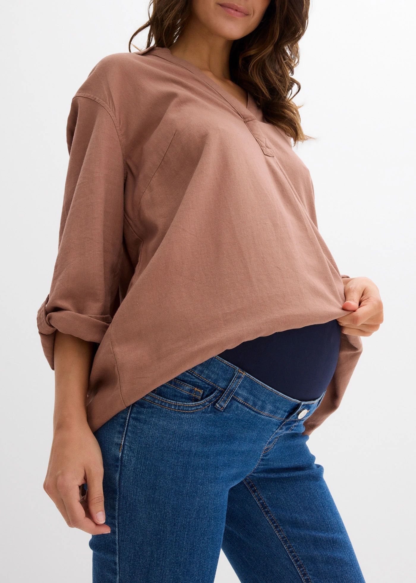 Těhotenské džíny s organickou bavlnou, lehce rozšířené nohacie • modrý denim • bonprix obchod