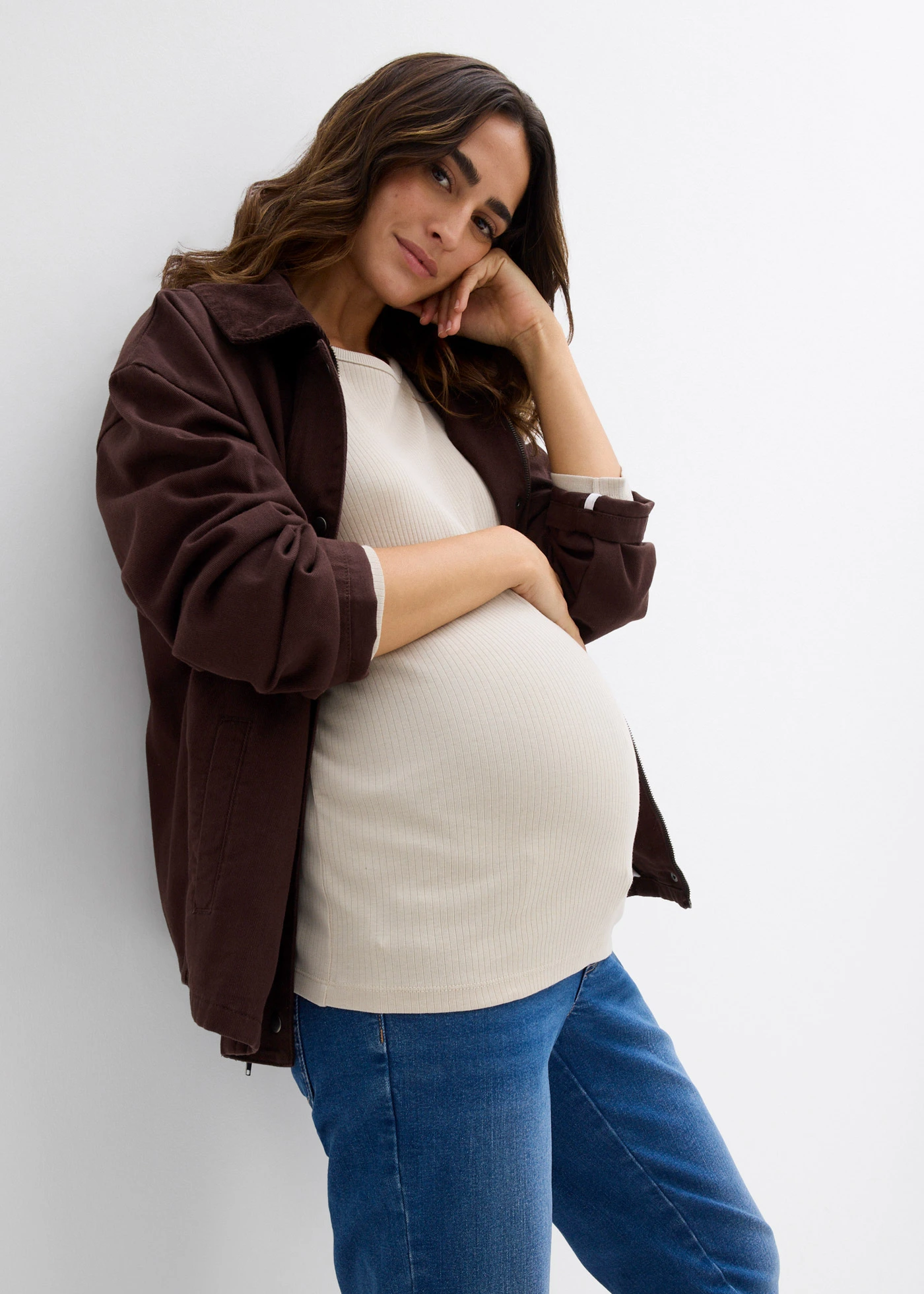 Žebrované těhotenské triko z čisté bavlny (2 ks v balení) • tmelová + tmavě modrá • bonprix obchod