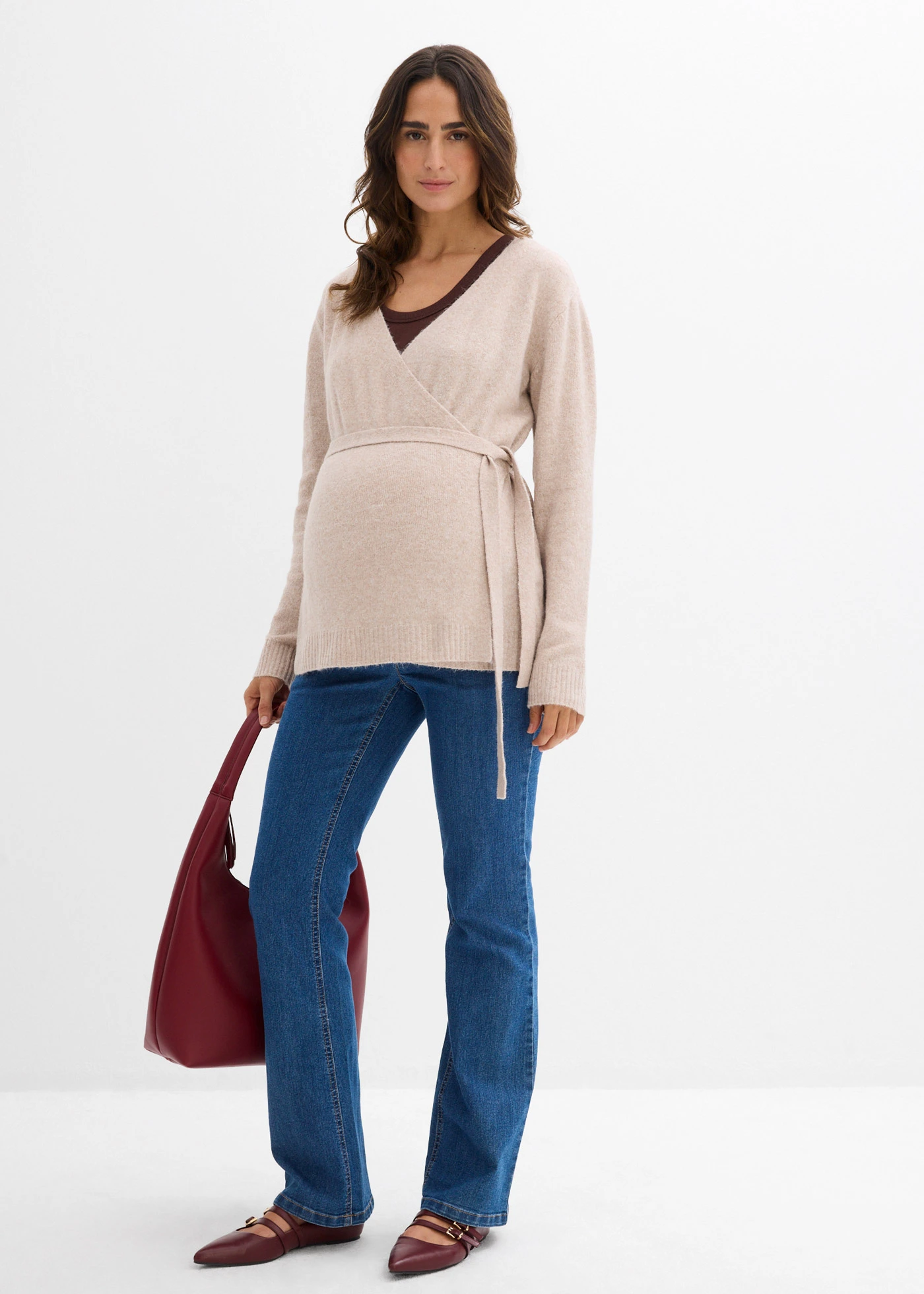 Pletený kabátek na období těhotenství i po něm • béžová • bonprix obchod