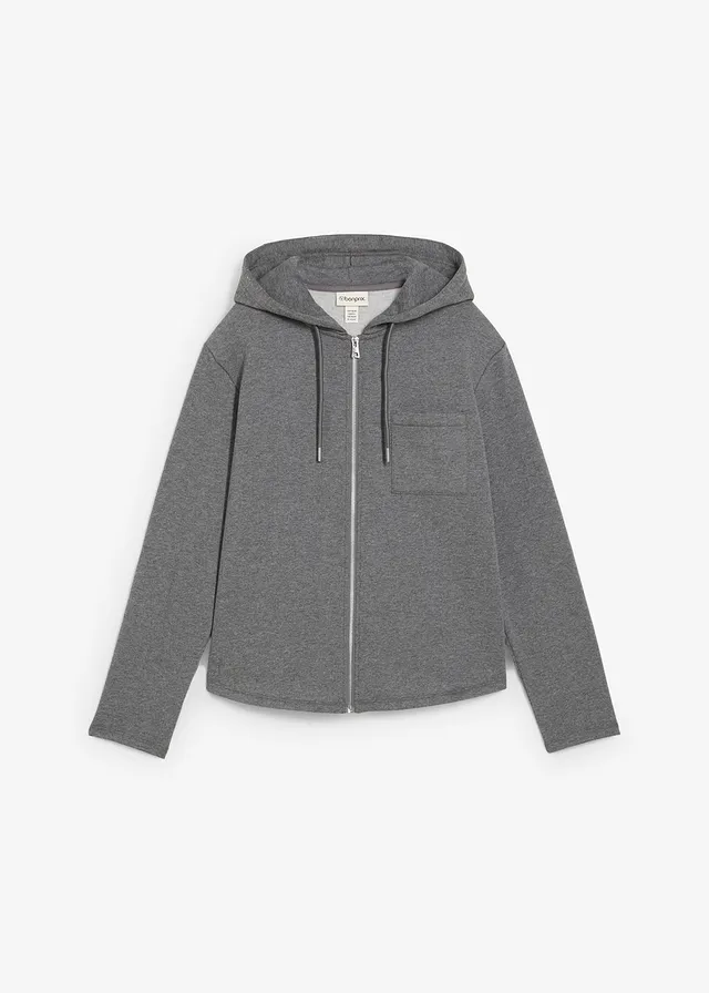 Sweat zippé à capuche avec polyester recyclé, Couleur: gris chiné