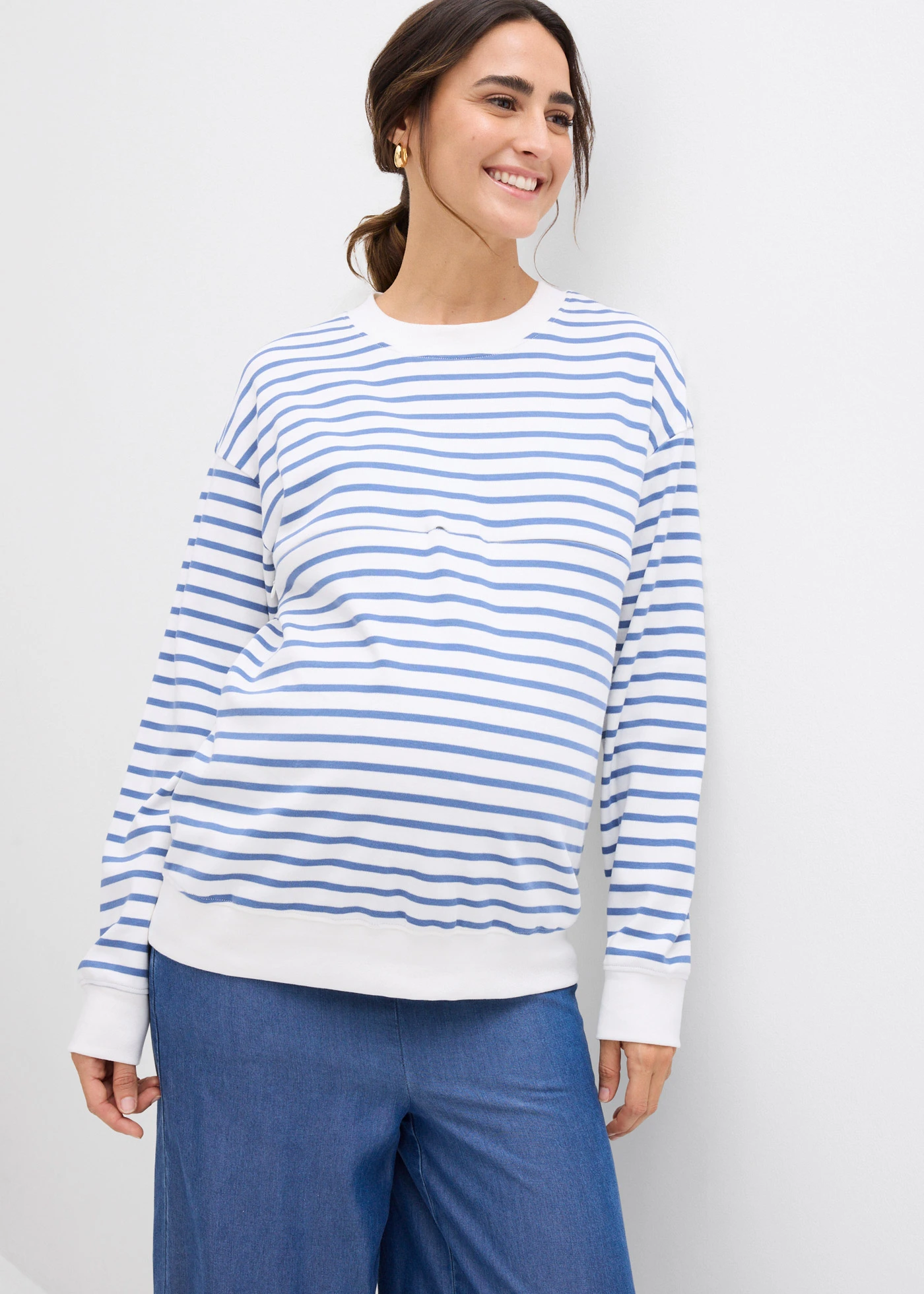 Těhotenské a kojici triko 2 v 1, z čisté bavlny • přírodní bílo-džínově modrá s proužky • bonprix obchod