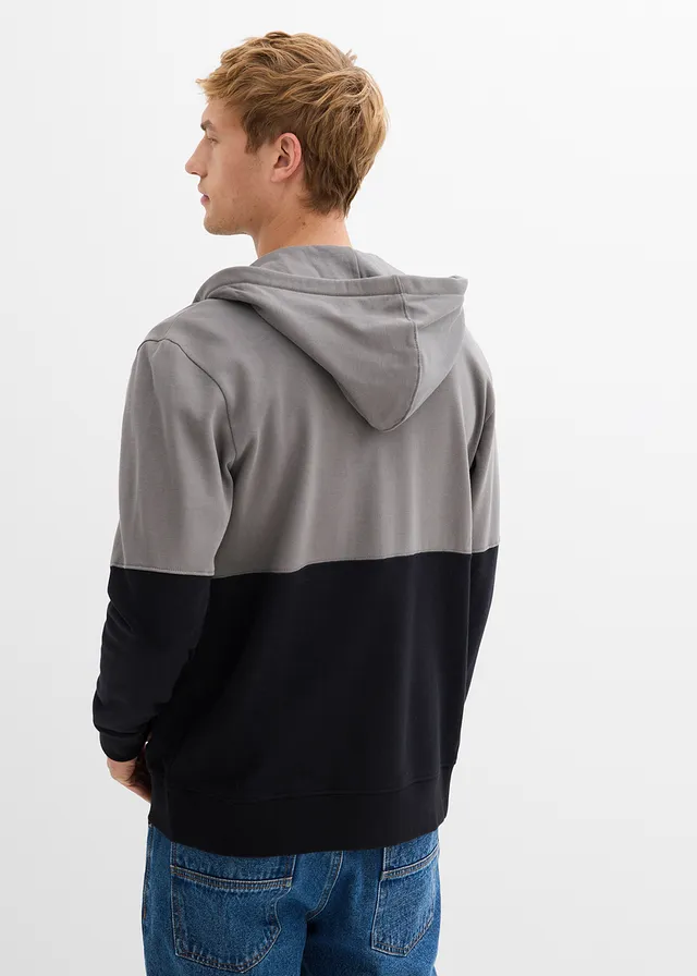 Sweatvest met capuchon van biologisch katoen, Kleur: rookgrijs/zwart
