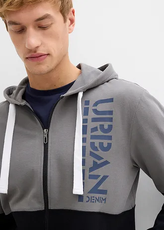 Mikina na zapínání s kapucí, z čisté organické bavlny • kouřově šedá + černá • bonprix obchod