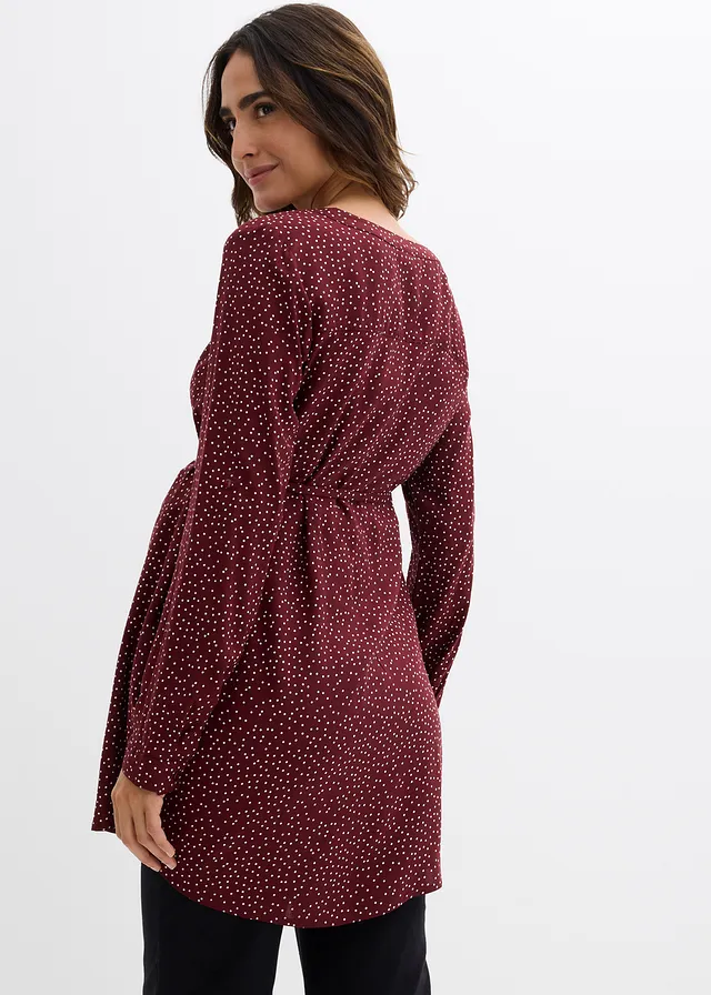 Robe de grossesse et d’allaitement en viscose fluide, Couleur: bordeaux pois blanc