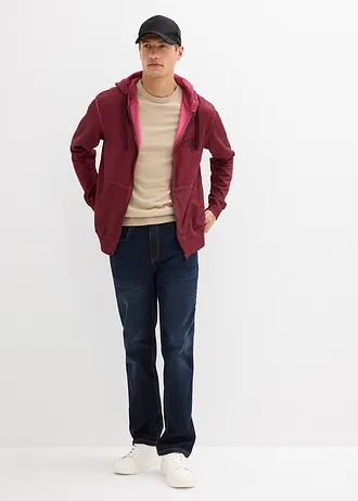 Sweatvest met capuchon in washed out look, Kleur: rododendronrood used