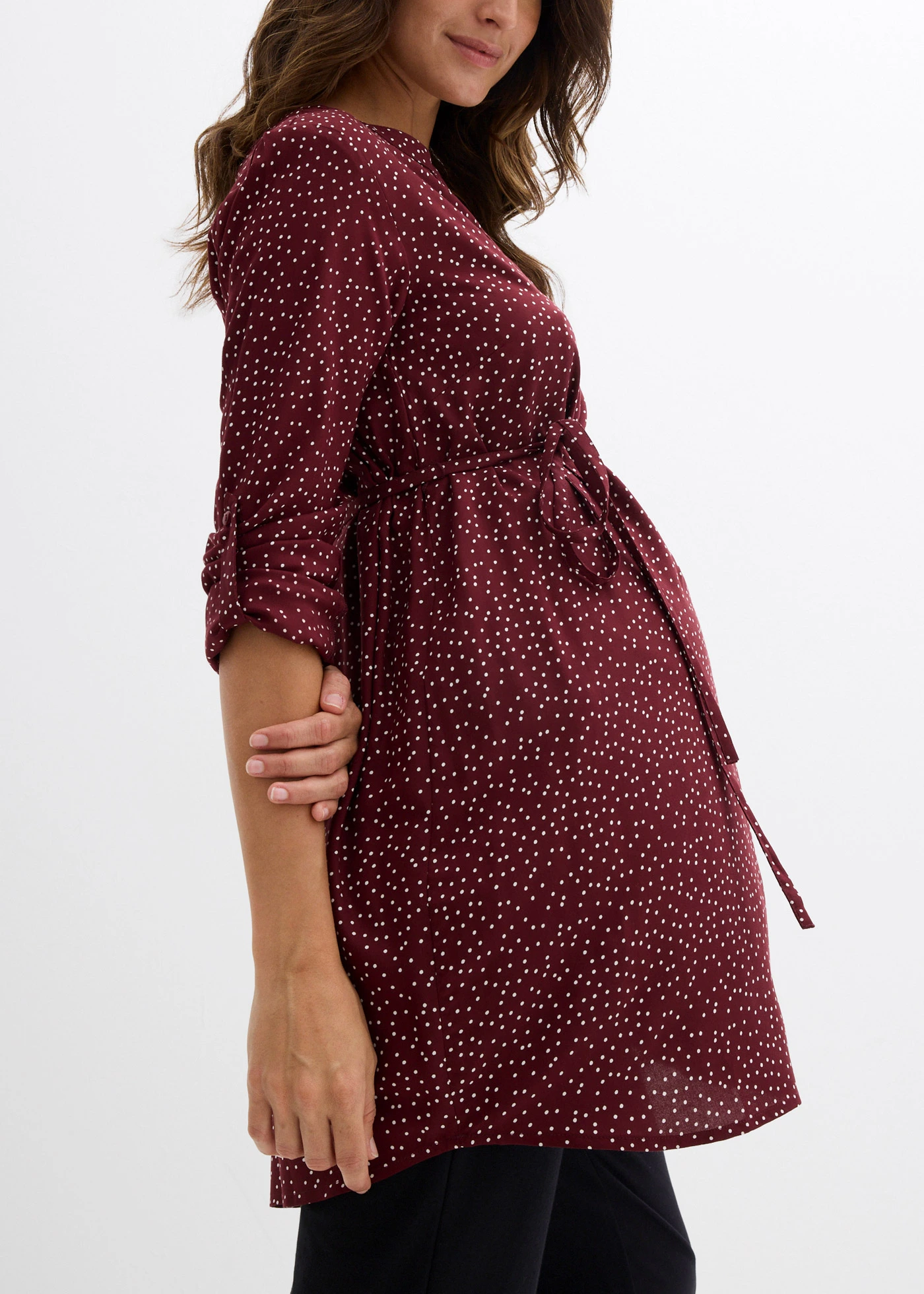 Zwangerschaps- en voedingsjurk van viscose • donker bessen-wit gestippeld • bonprix online shop