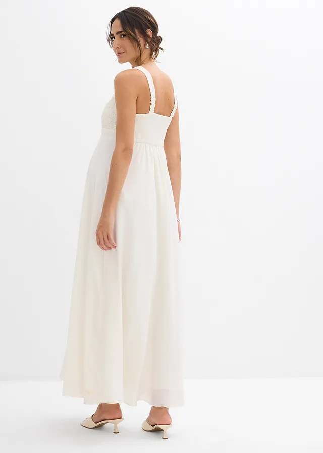 Robe de mariée de grossesse avec dentelle, satin et crêpe georgette, Couleur: écru