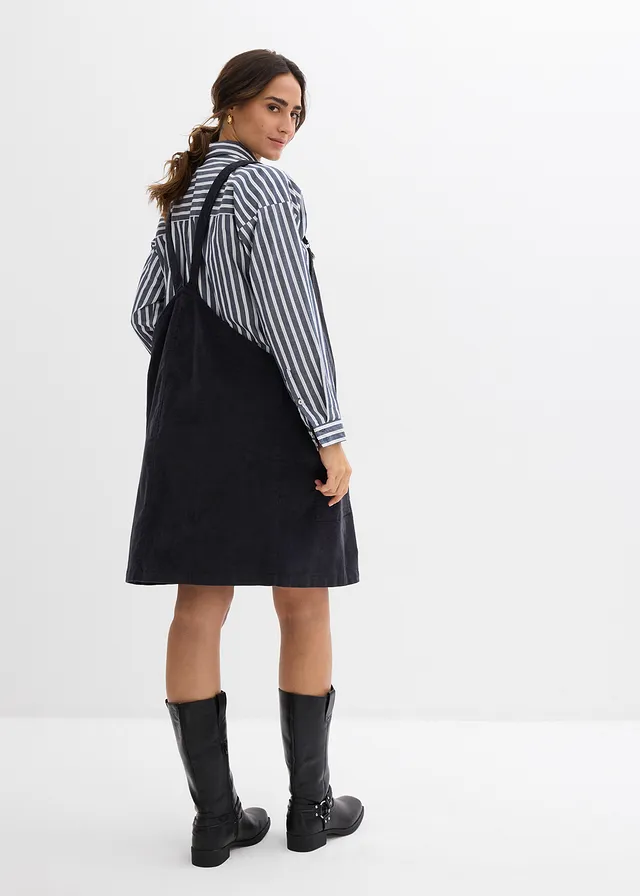 Robe-salopette de grossesse en velours côtelé extensible, Couleur: gris foncé