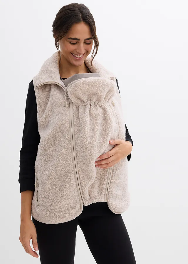 Gilet sans manches de grossesse et de portage en sherpa douillette, Couleur: gris pierre