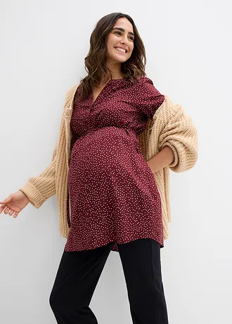 Zwangerschaps- en voedingsjurk van viscose • donker bessen-wit gestippeld • bonprix online shop