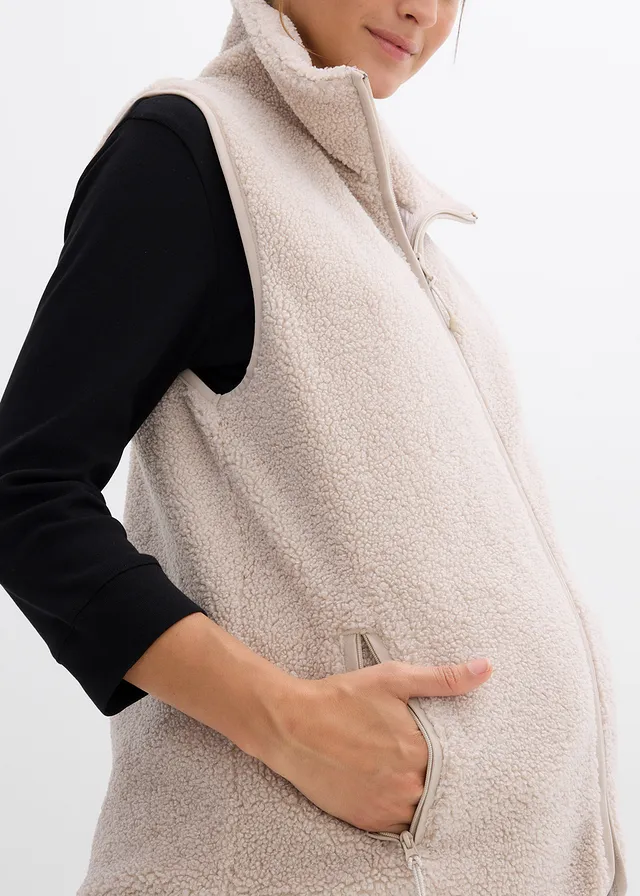 Gilet sans manches de grossesse et de portage en sherpa douillette • gris pierre • product-page.page-title-suffix