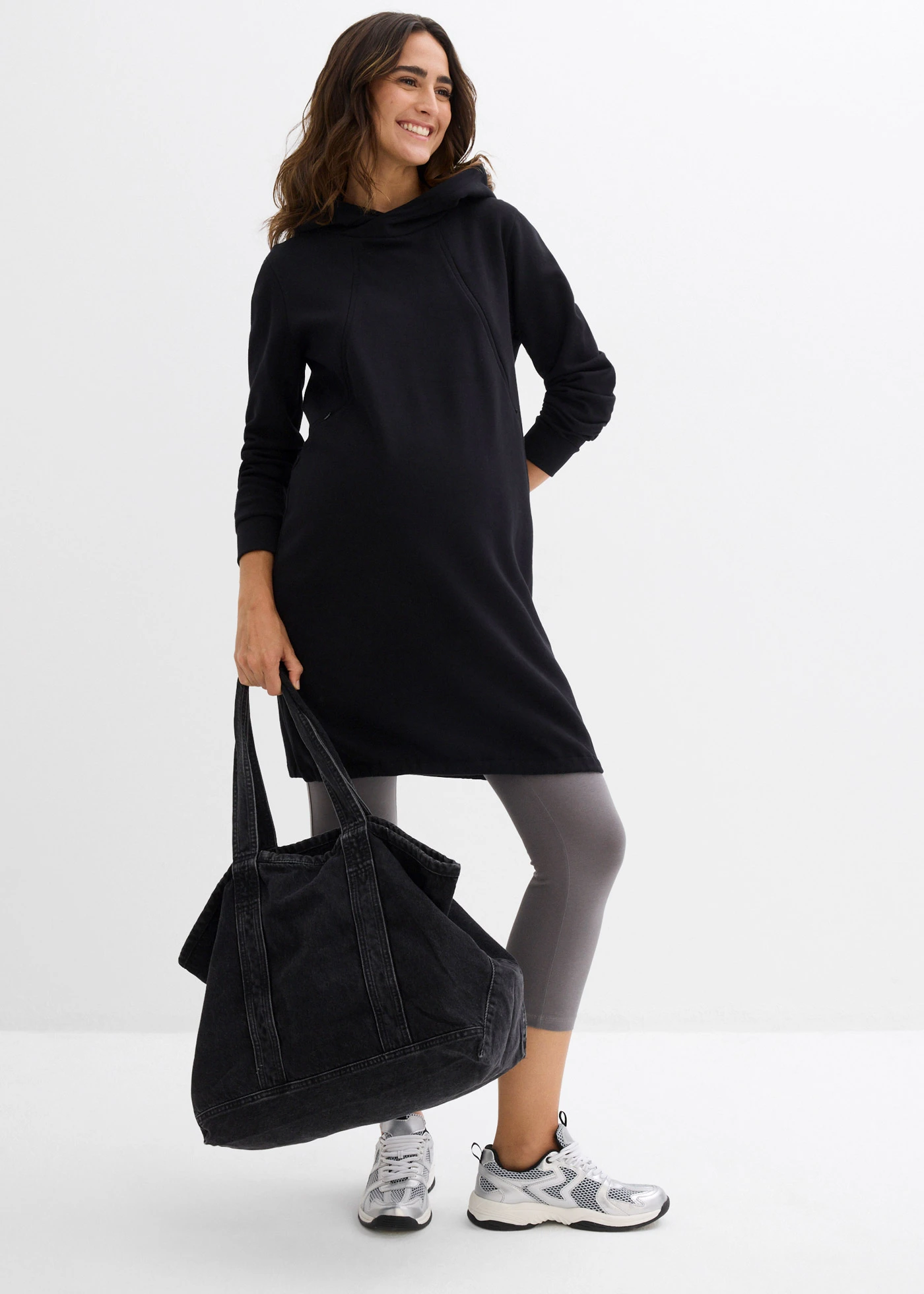 Kismama ruha és szoptatós szabadidős ruha bio-pamutból • fekete • bonprix áruház