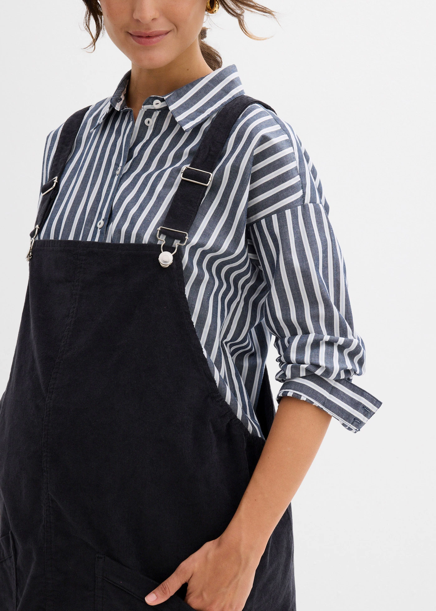 Těhotenské šaty z bavlněného manšestru se strečem, s laclem • tmavě šedá • bonprix obchod