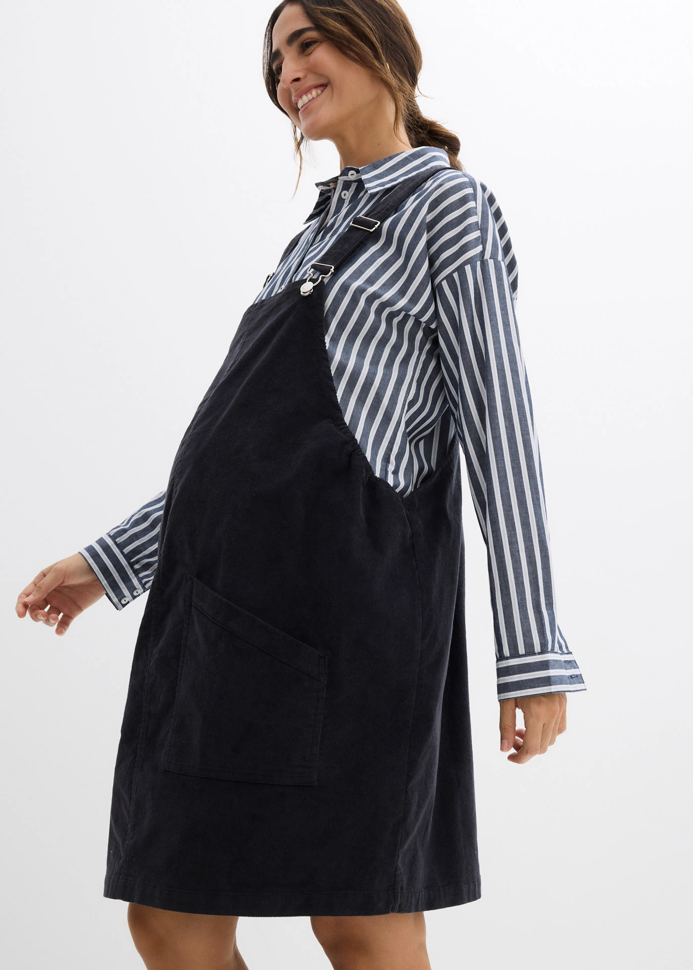 Těhotenské šaty z bavlněného manšestru se strečem, s laclem • tmavě šedá • bonprix obchod