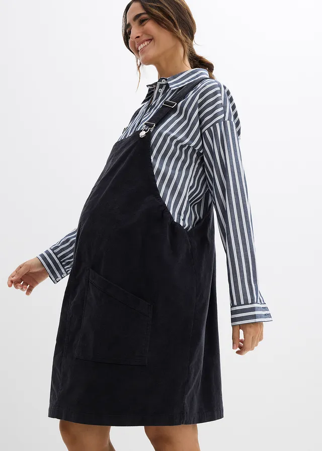Robe-salopette de grossesse en velours côtelé extensible • gris foncé • product-page.page-title-suffix