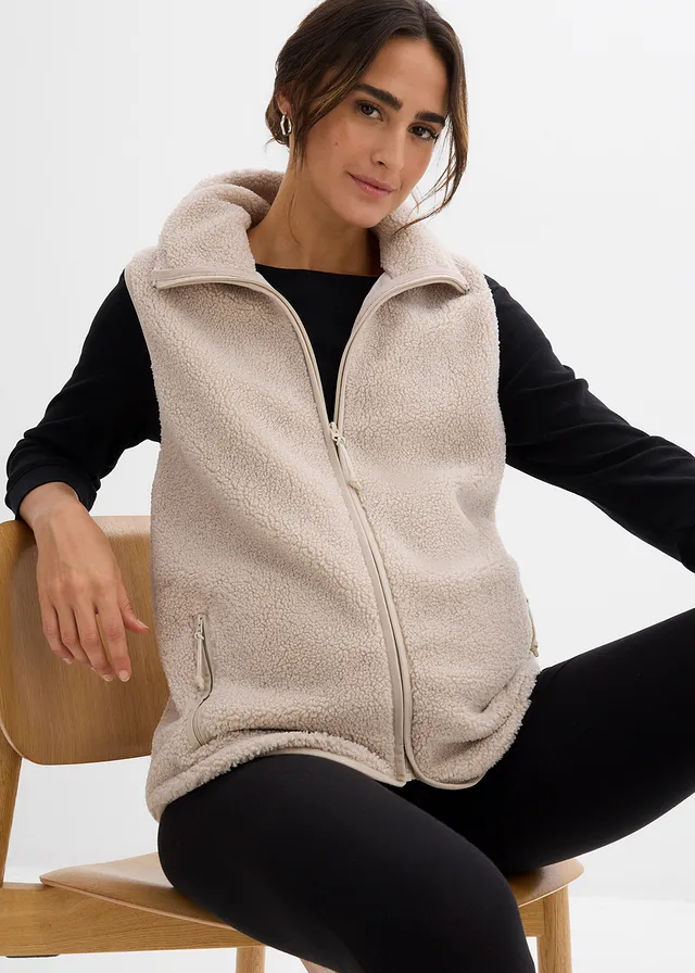 Gilet sans manches de grossesse et de portage en sherpa douillette • gris pierre • product-page.page-title-suffix