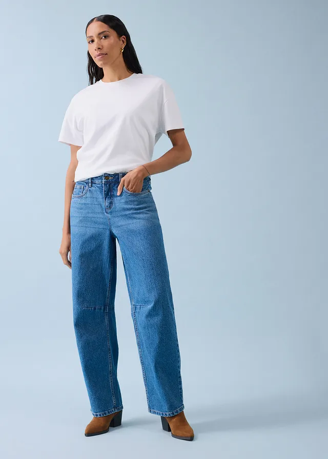 Jean barrel taille mi-haute • bleu moyen denim used • product-page.page-title-suffix