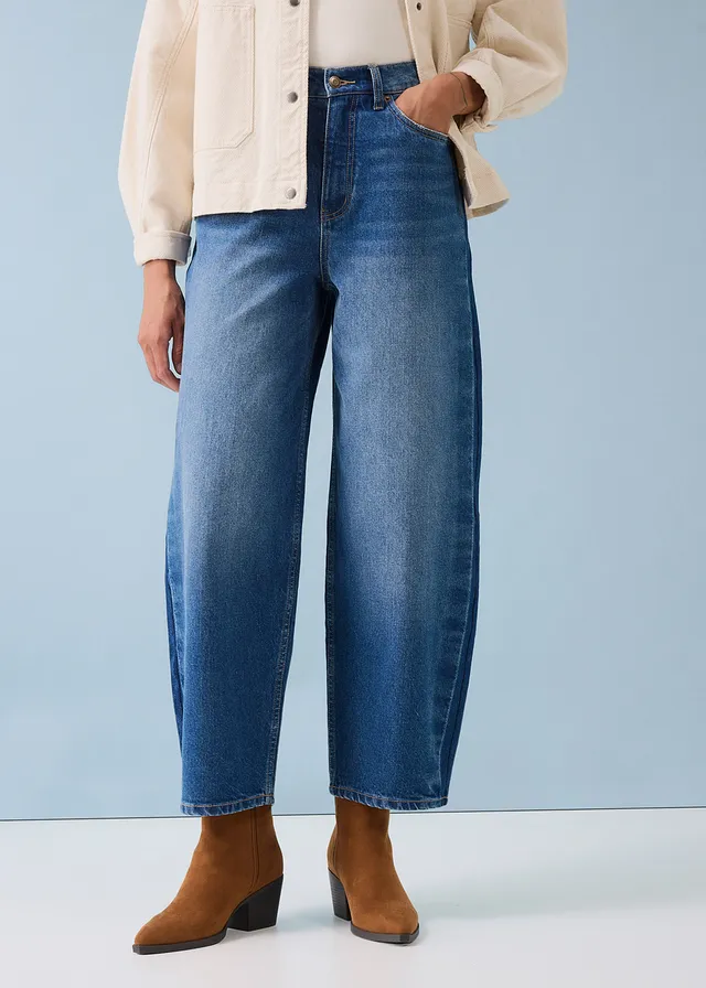 Jean barrel taille haute, cropped • bleu denim used • product-page.page-title-suffix