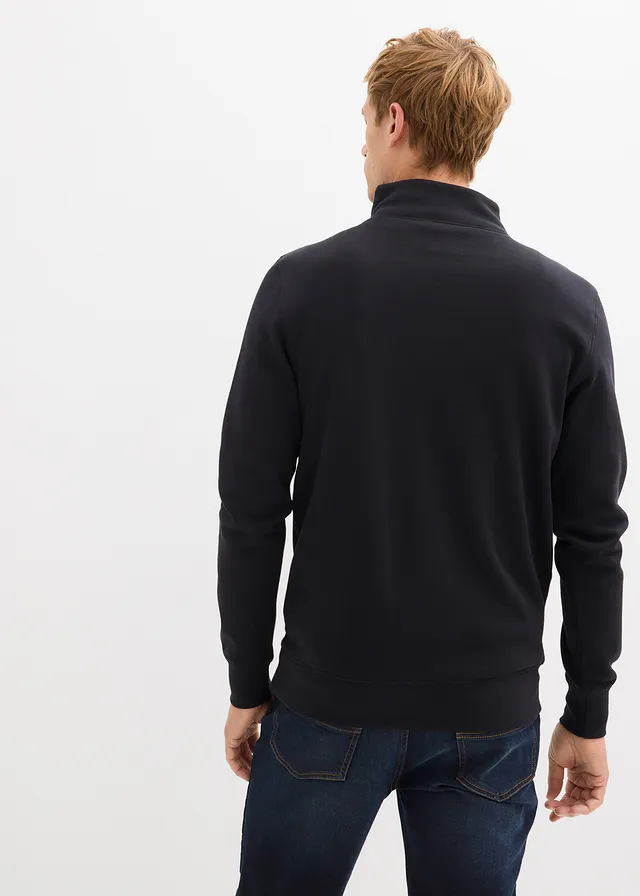 Sweat à col zippé 100% coton, Couleur: noir