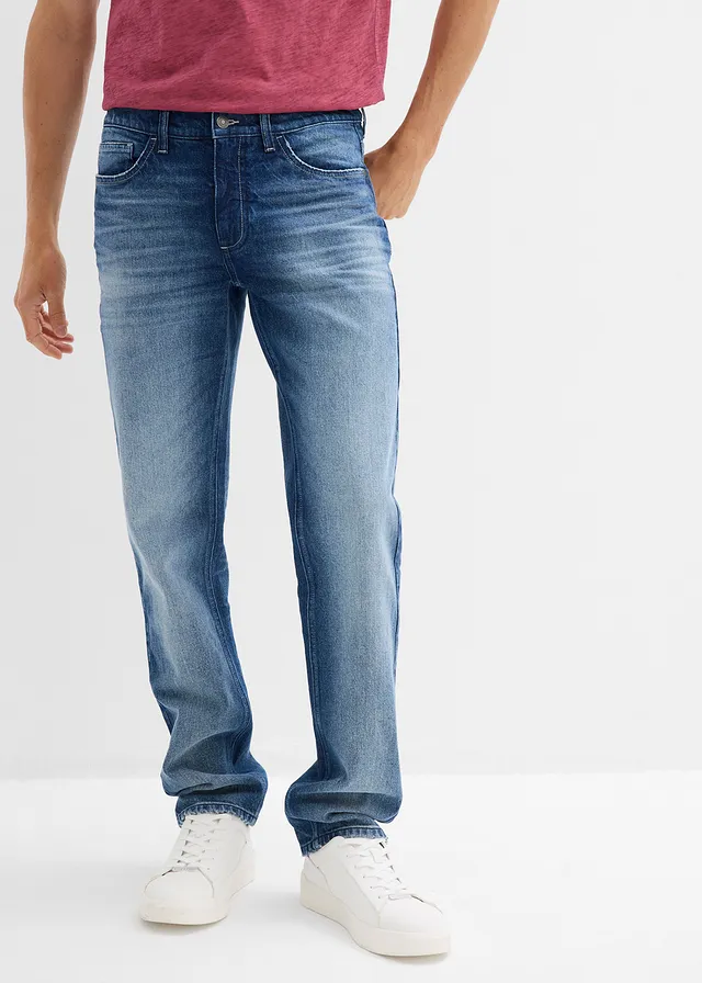 Jean droit extensible, regular, Couleur: bleu denim used